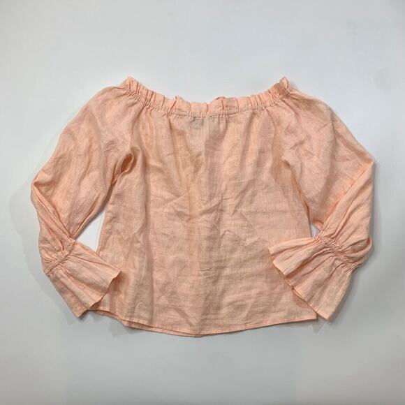 Saks Fifth Avenue Top Womens M Medium Dusty Peach Linen Off Shoulder Bell Sleeve - Picture 6 of 8